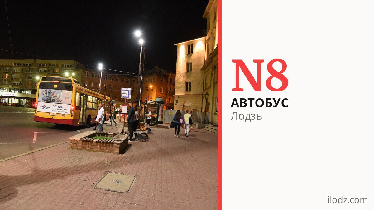 Ночной автобус N8 в Лодзи